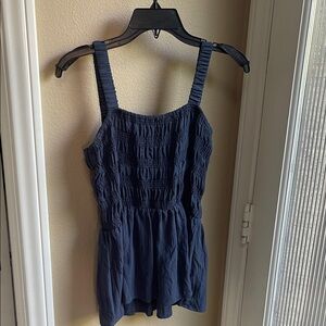 Navy Sleeveless Smocked Top